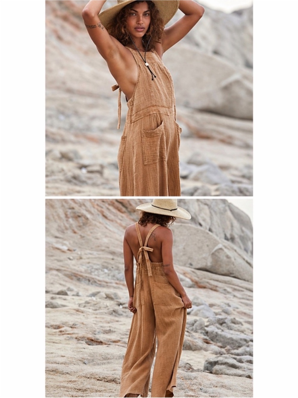 Free People Cyprus Ave Mustard Wide-Leg Cotton Overalls SZ XS - Picture 16 of 16